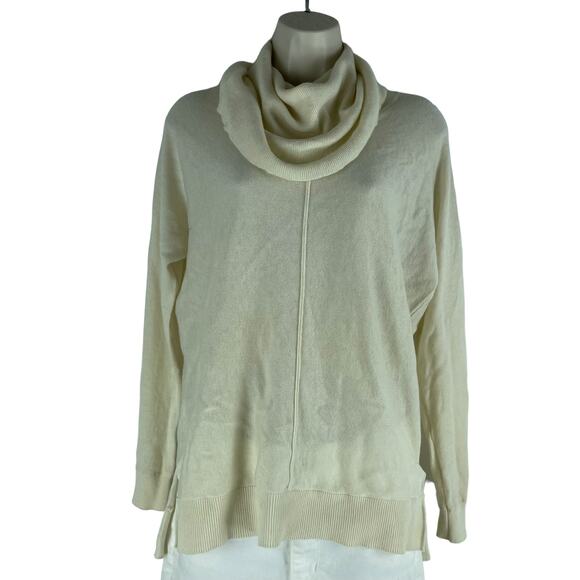 Vince Seamed Cowl Neck Wool Cashmere Sweater Ivory Boxy Size XXS - Picture 2 of 8